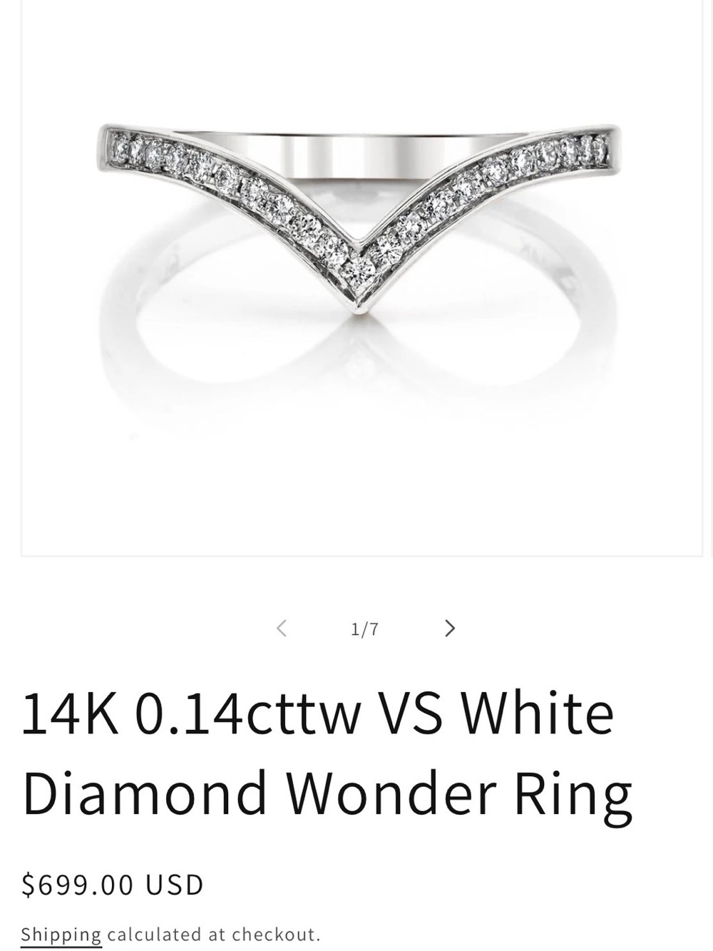 14k white gold and diamond  “Wonder” ring  Size 8